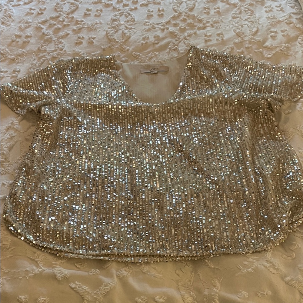 LOFT Silver Sequin Blouse